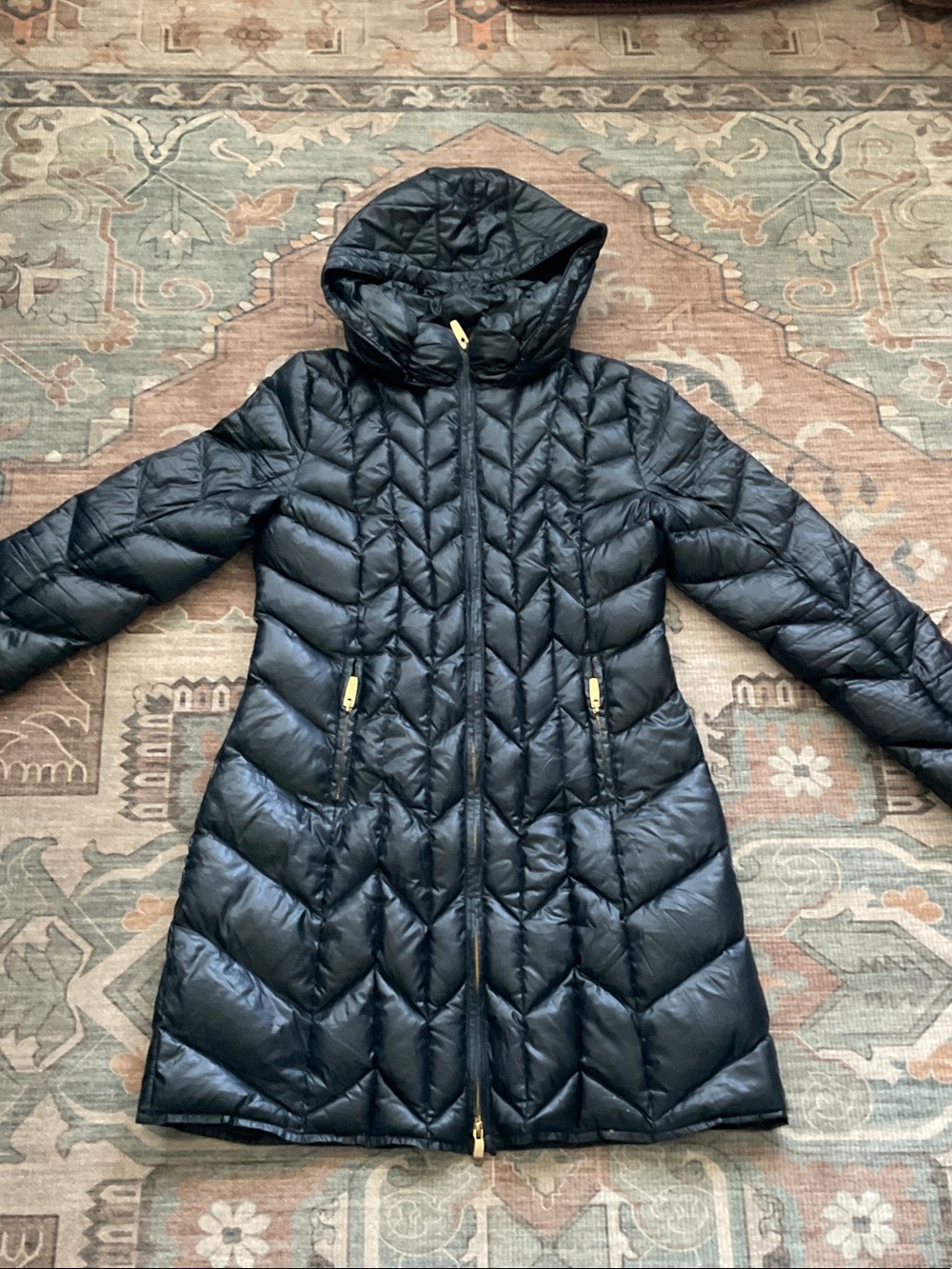 Via Spiga Women's Shiny Black Quilted Puffer Jacket